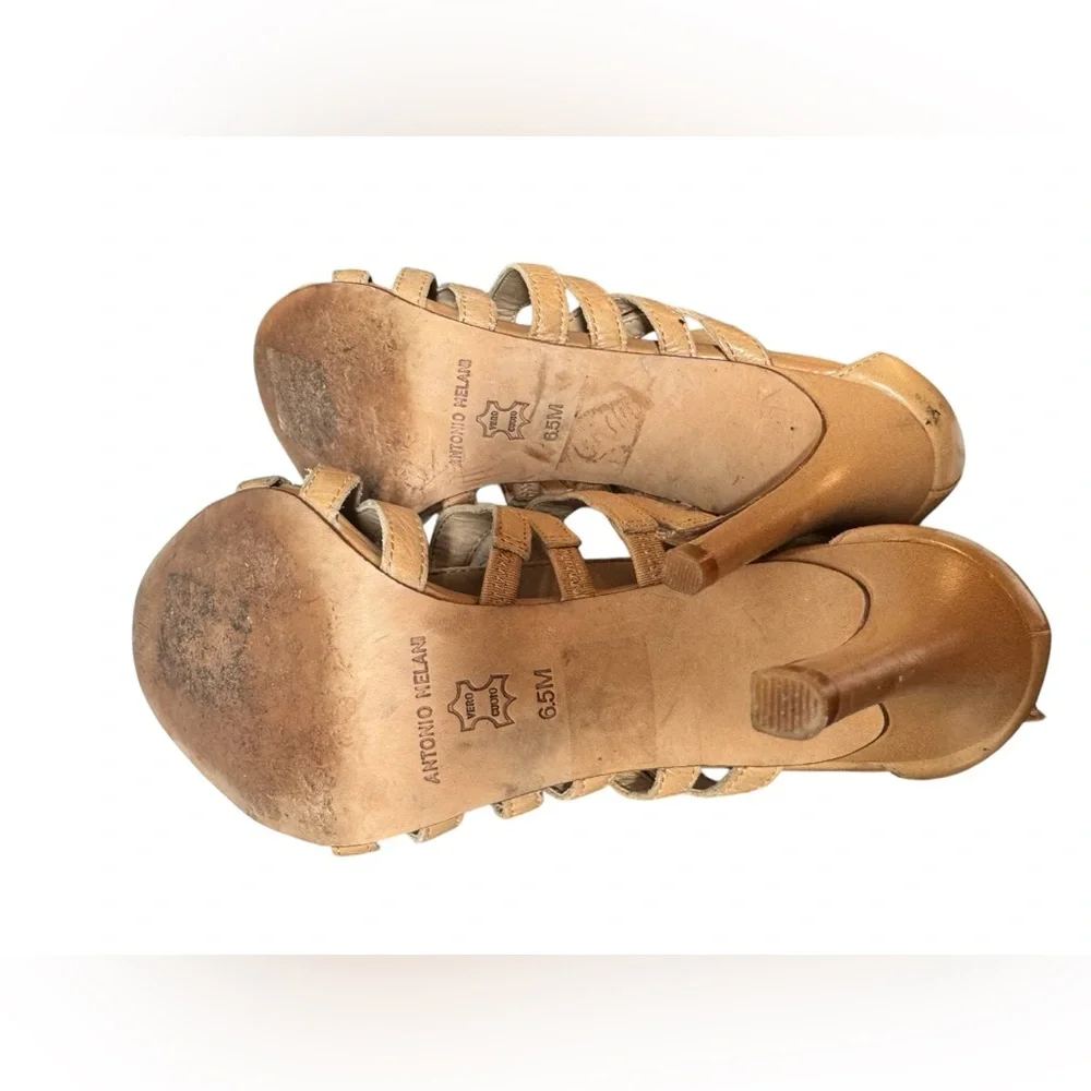 Antonio Melani caged open-toe heel leather sandals.